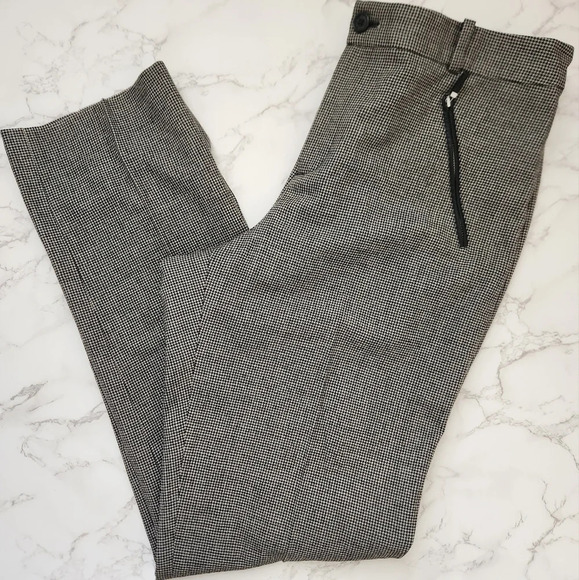 Lauren Ralph Lauren | Houndstooth Straight Leg Wool Leather Pants - Size 12 - Picture 1 of 14